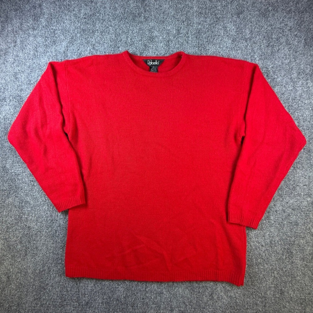 Rafaella Vintage Angora Lambswool Knit Crewneck Sweater Medium Red Raglan Fuzzy